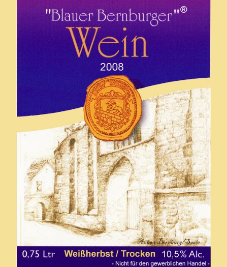 Blauer Bernburger Wei&szlig;herbst Etikett 2008